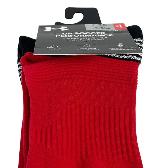 UNDER ARMOUR UA Soccer Performance Cushioned OTC Socks Men (7-8.5) Wm (6-10) Red - Picture 5 of 6